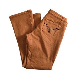 Boom Boom Jeans Women Size 14W Orange Flare Leg Cotton‎ Blend Embroidered Pocket